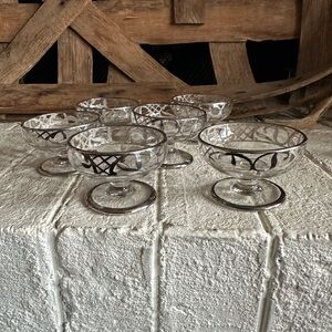 VINTAGE STERLING SILVER OVERLAY GLASS MASTER SALT CELLAR set of 6 (51)